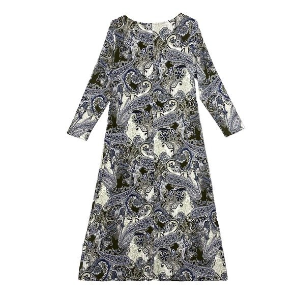 Chicos Maxi Dress Womens Size 2/L Fresh Paisley Boatneck Grape Leaf Stretch - Picture 2 of 16